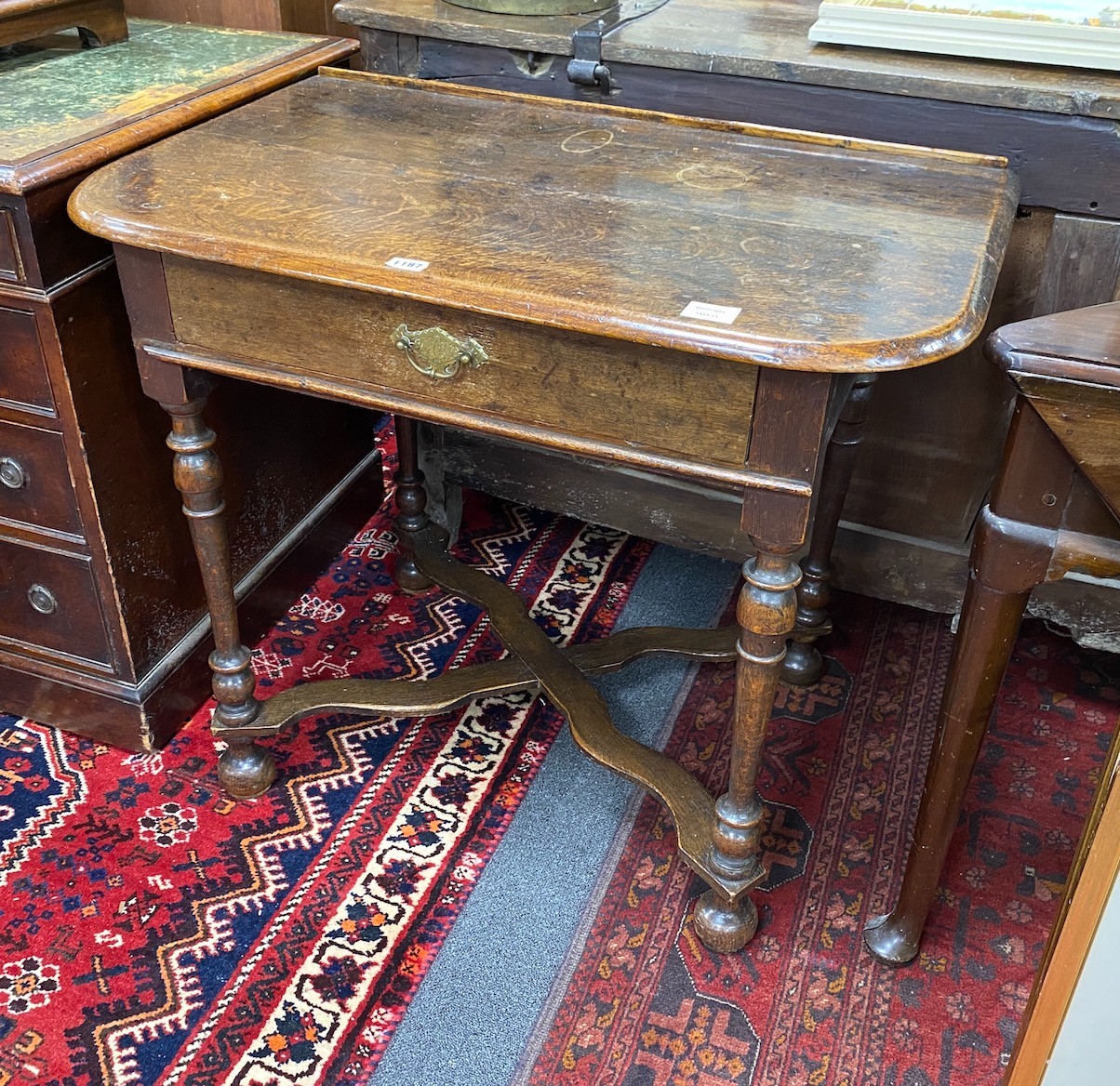 An 18th century oak side table, width 84cm, depth 53cm, height 72cm